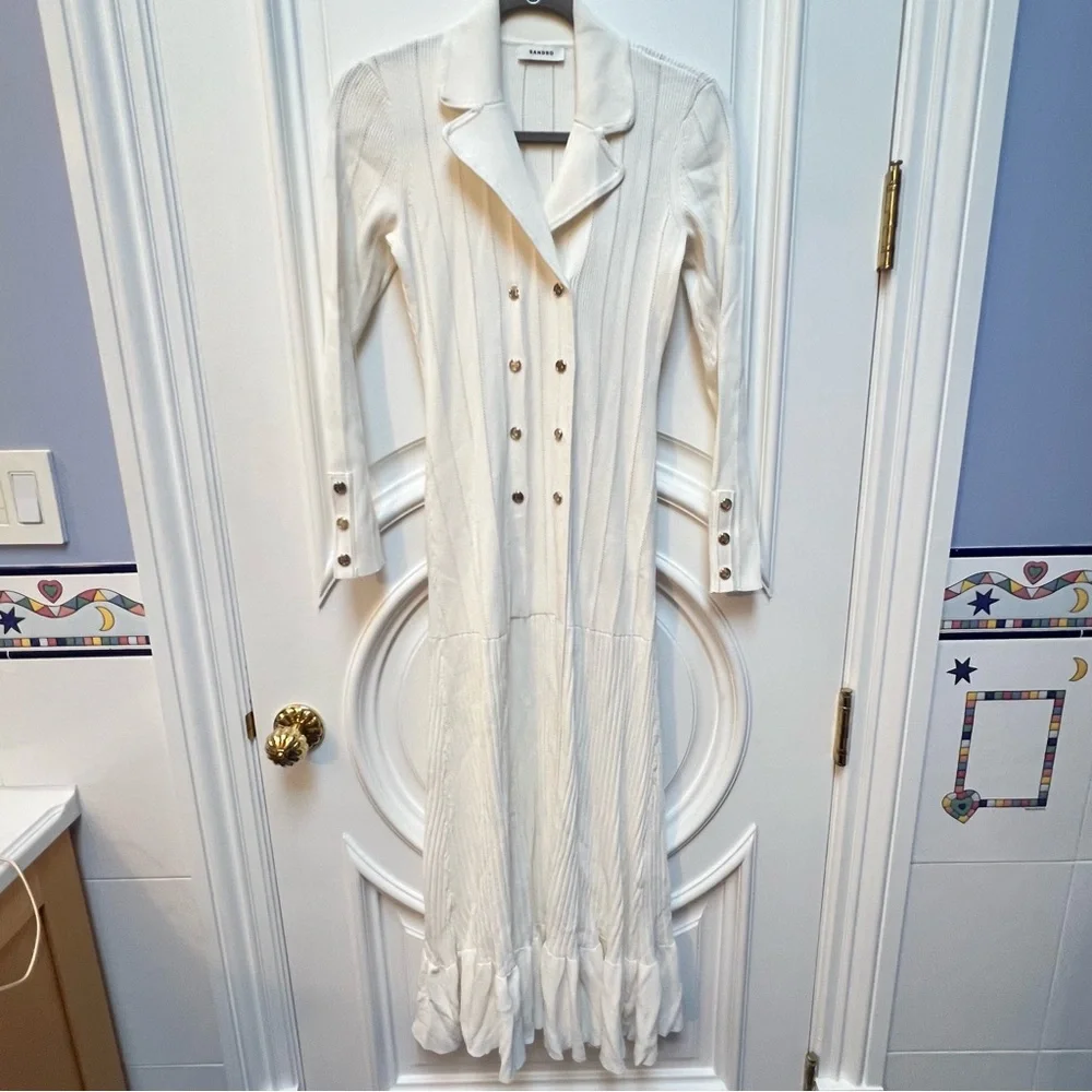 NWT Sandro Olympe Knit Maxi Dress $282 at Sandro/Bloomingdales—collar dirt marks - Picture 8 of 14